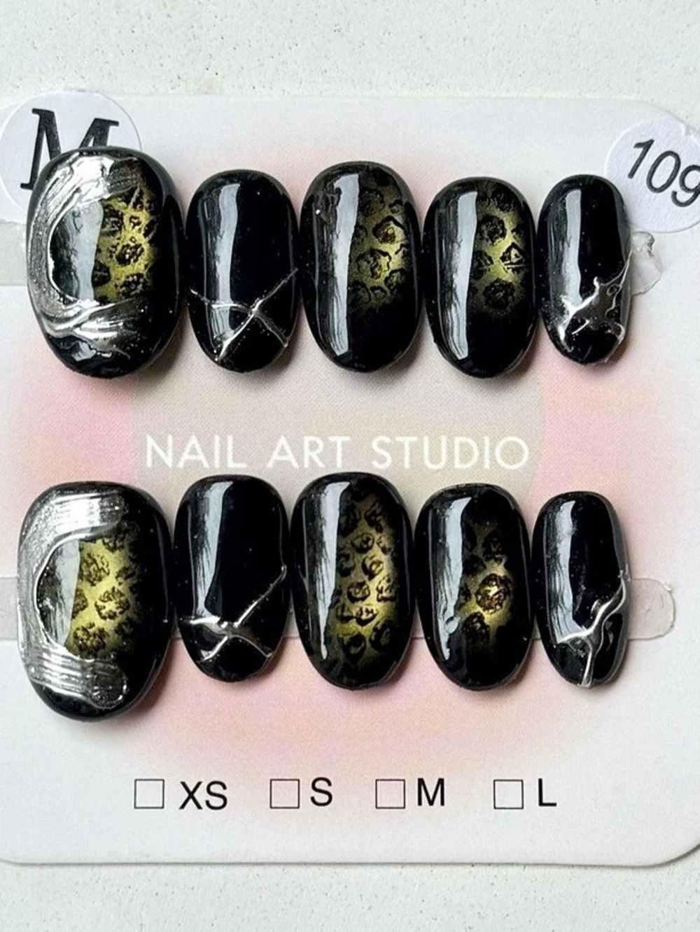 Black & Gold Animal Print Press-On Nails Size M